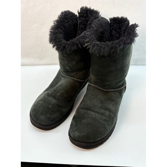 UGG Bailey Bow Winter Boots Womens Size 9 Black Suede Leather Sheepskin - Picture 1 of 6